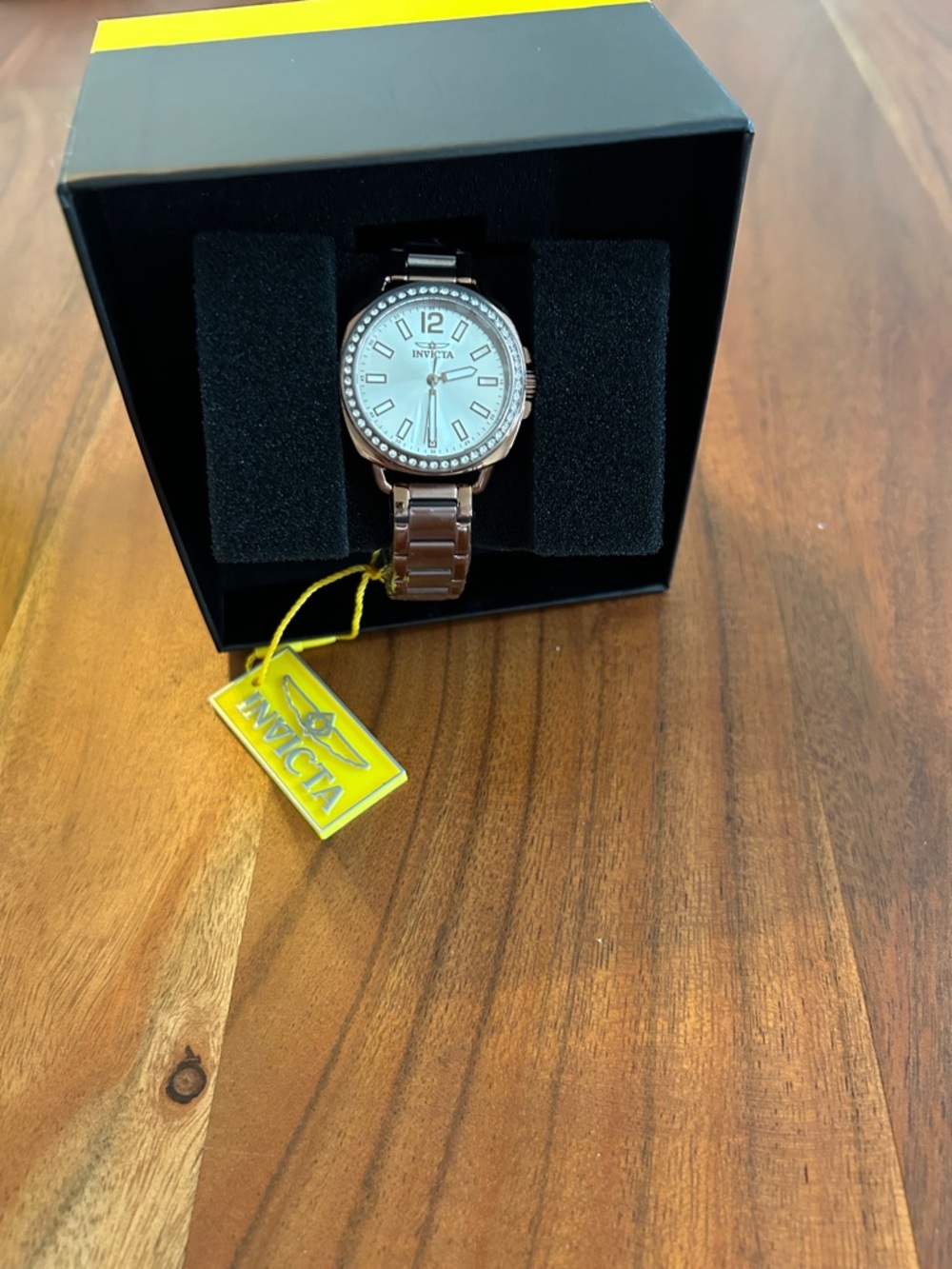 Invicta women’s brown Gold Tone Bracelet Watch with White Dial and Crystal Bezel